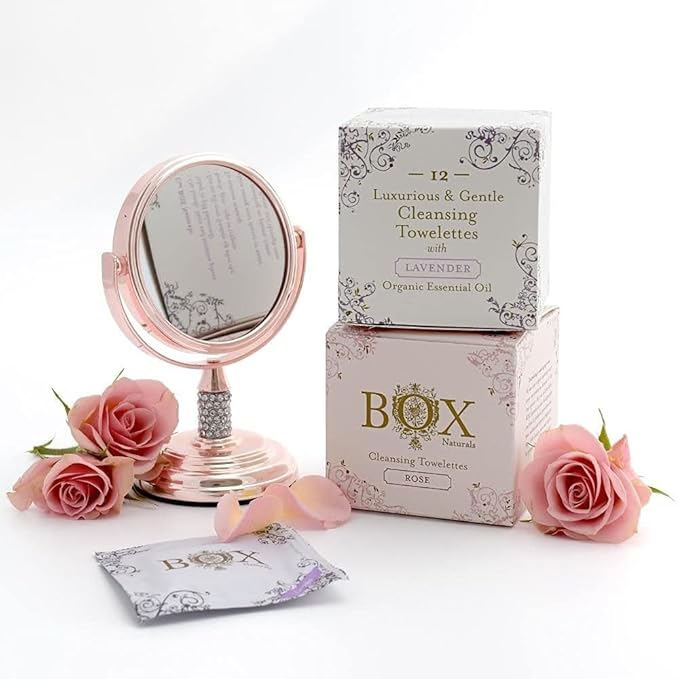 Cleansing Towelettes Organic Essential Oils Biodegradable (Rose) 12 Pack For Face and Body - Wet Wipes