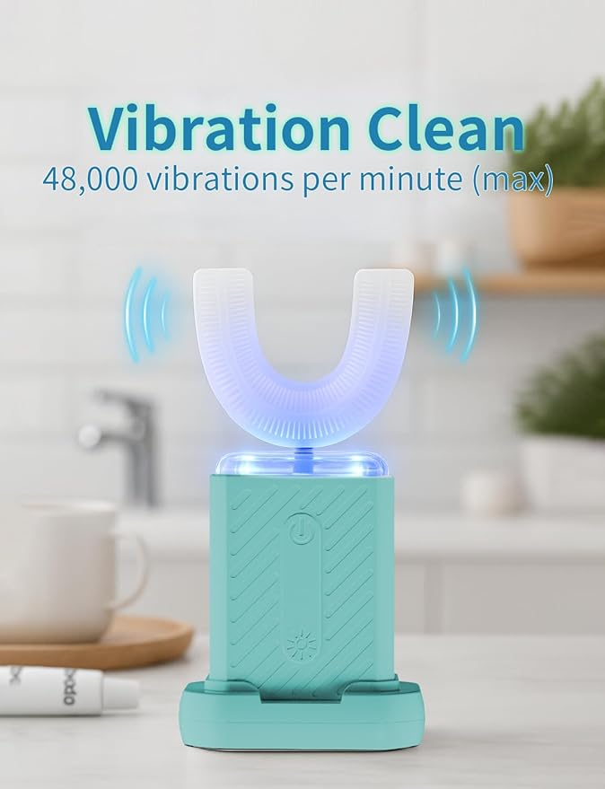 U-Shaped Electric Toothbrush, Food-Grade Silicone, IPX7 Waterproof, Magnetic Contact Charging