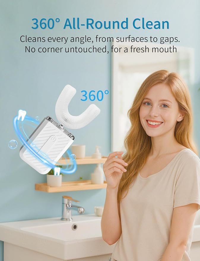 GentleCare Series U-Shaped Electric Toothbrush, Food-Grade Silicone, 4 Modes, 60-Second Clean, Magnetic Contact Charging Dock
