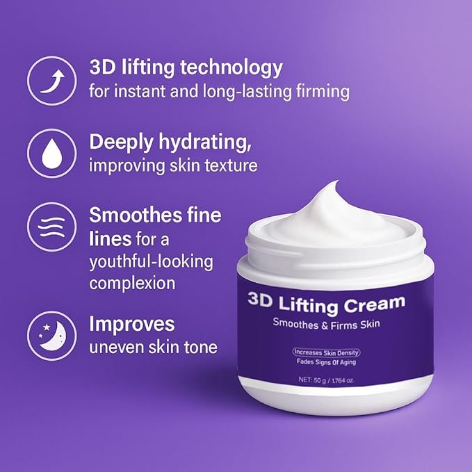 3D Lifting Cream - Anti-Aging Cream - Smoothes Skin, Firms Elasticity, Enhances Skin Density - For Facial and Neck Wrinkles 1.7 fl oz
