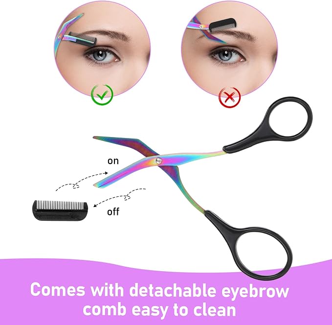 Stainless Steel Eyebrow Scissors with Comb Eyebrow Trimmer Scissor 2 in 1 Professional Eyebrows Scissors Non-Slip Eye Brow Removal Unisex Black Eyebrows Cutter Eye Brow Shaper Makeup Tool