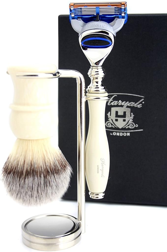 3 Pcs Men's Shaving Set Includes Synthetic Hair Shaving Brush & 5 Edge Cartridge Shaving Razor & Dual Stand