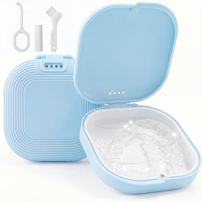 HEMILAB Slim Aligner Case with Vent Holes, Compatible with Invisalign, Cute Case with Removal Tool, Chewies and Brush, YellowWhite