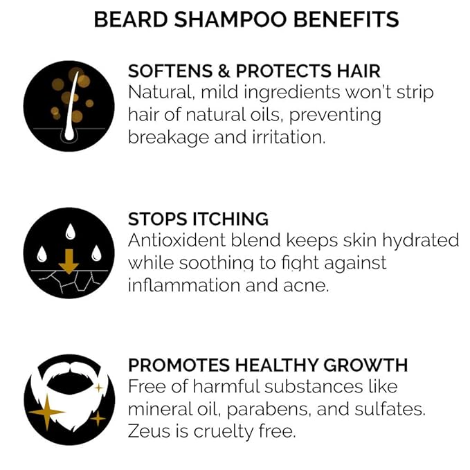 ZEUS Beard Shampoo - Cleansing & Moisturizing with Green Tea & Natural Ingredients to Soften, 8 oz (Made in USA) Verbena Lime