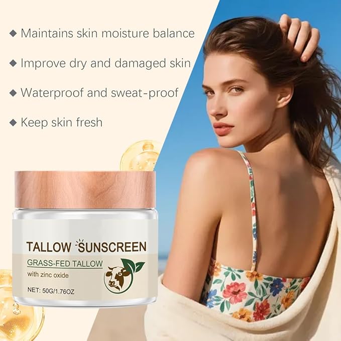 Mineral Tallow Sunscreen for Women and Men,2 Pack Natural Beef Tallow Sunscreen with Nourishing,Moisturizing and Long Last Sunblock Effect,Face and Body Sunblock for All Skin Type,3 Oz (white)