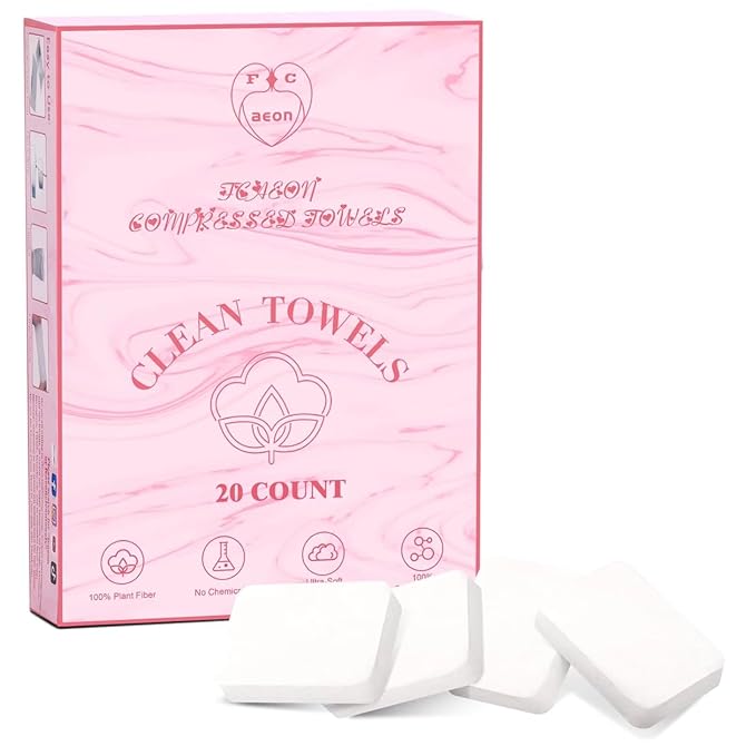 Disposable Face Towel 20 Count Compressed Towel Tablets 12×9 Inch Washcloths for Facial Cleansing Skincare Routine Hotel Stay Bathroom Gym Workout Camping Hiking Portable Travel Cloths (Pink)