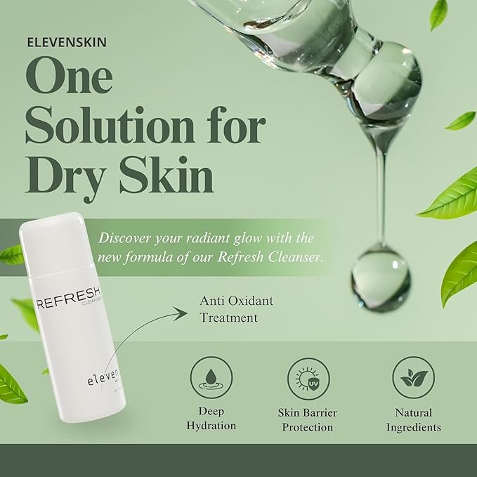 Elevenskin Refresh Facial Cleanser - Gentle Gel Face Wash with Seaweed & Marine Extracts - Hydrating Makeup Remover, Face Cleanser for Women & Men - All Skin Types, 4 fl oz