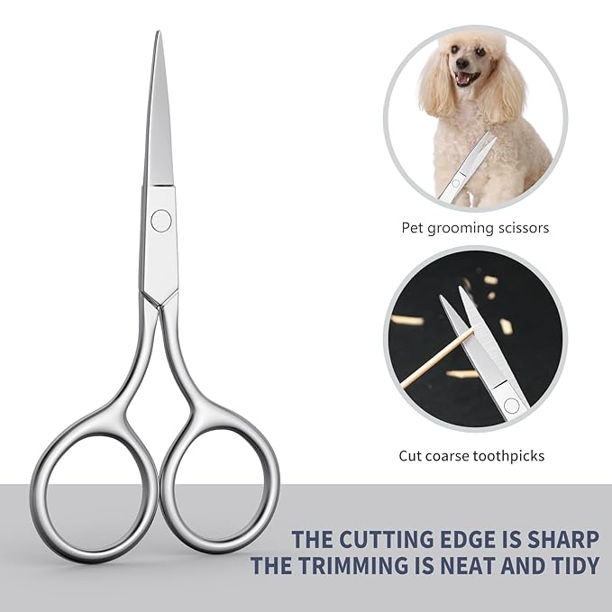 Professional 2Pcs Eyebrow & Nose Hair Scissors, Stainless Steel Precision Trimmer for Beard, Eyelashes, Cuticles | Fine Straight Tips Grooming Kit with Ergonomic Handle - ASONTAO