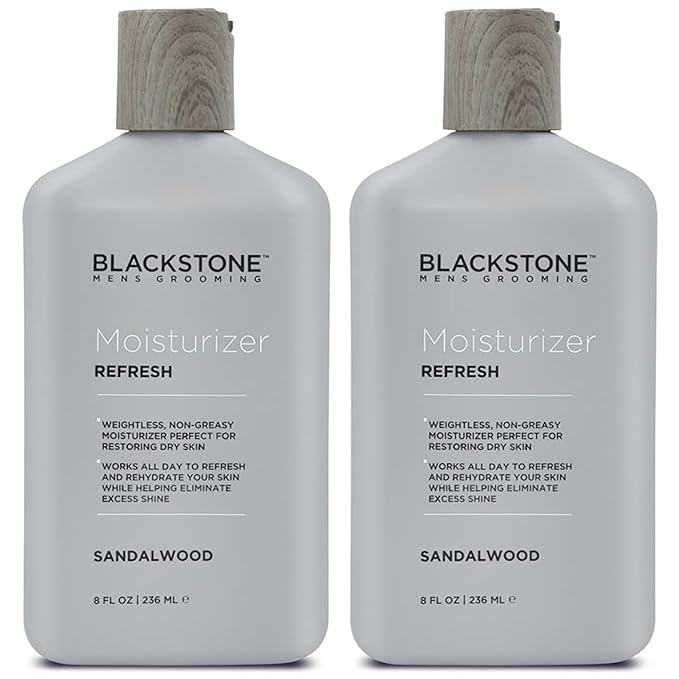 Blackstone Men's Grooming Refresh Facial Moisturizer with Vitamin E, Peppermint & Hyaluronic Acid - Lightweight & Non-Greasy | Restores Dry Skin | Paraben & Cruelty Free | Sandalwood (8 oz, 2 Pack)