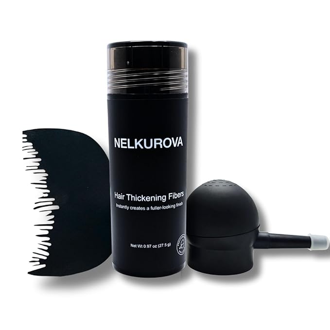Hair Building Fibers for Thinning Hair, 3-in-1 Kit- Enhancements Barber Spray, Instantly Thicker Fuller Hair Beard & Hairline Cover Up, Undetected & Natural, 27.5g, (Dark Brown)