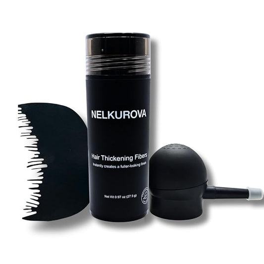 Hair Building Fibers for Thinning Hair, 3-in-1 Kit- Enhancements Barber Spray, Instantly Thicker Fuller Hair Beard & Hairline Cover Up, Undetected & Natural, 27.5g, (Dark Brown)