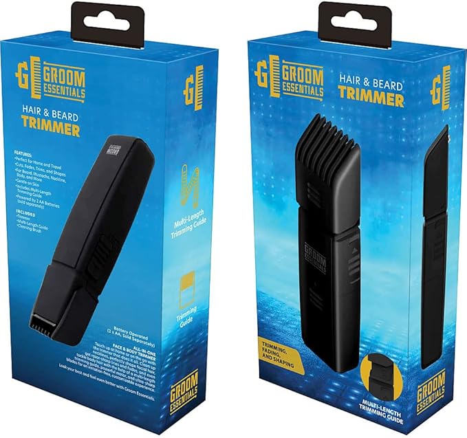 CHARGEWORX Groom Essentials All-in-One Hair and Beard Trimmer for Men, Face and Body Trimmer with Precision Blades, Cordless Grooming Kit with Adjustable Length Guide, Battery-Operated Travel Tool