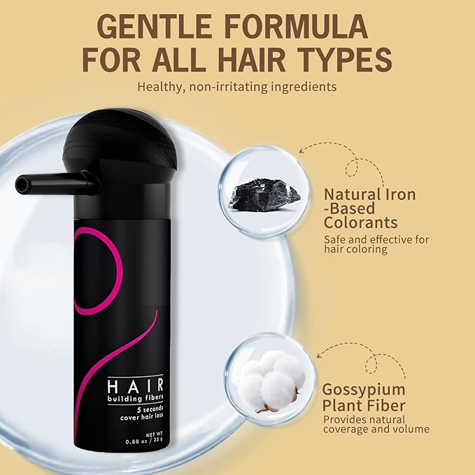 Gowwim Hair Fibers for Thinning Loss Hair, Instant Thickness for Bald Spot & Gray Coverage Natural Plant-Based Thickening Building Fibers Waterproof & Sweatproof Powder (Medium Blonde 25g)
