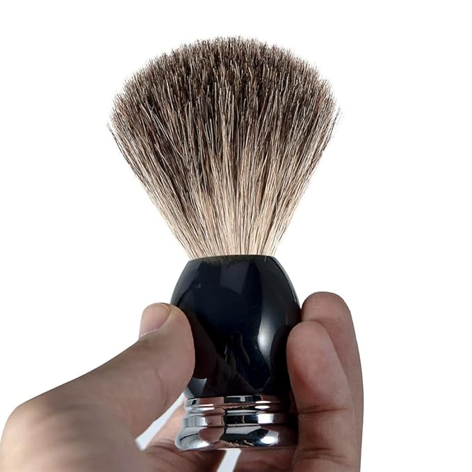 Grandslam Luxury Badger Shaving Brush Handmade Pure Badger Hair Brush with Black Resin Handle Heavy Alloy Base + Badger Bristle