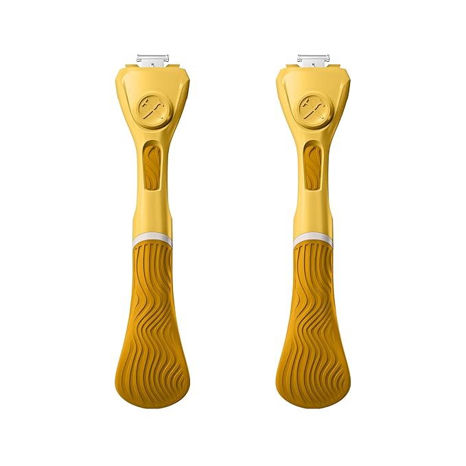 Dollar Shave Club for Women | Yellow Wavy Grip Handle 2 Pack | Lightweight, Ergonomic Handles for Every Curve, Corner, and Tricky Spot | Razors for Women, Womens Razors for Shaving