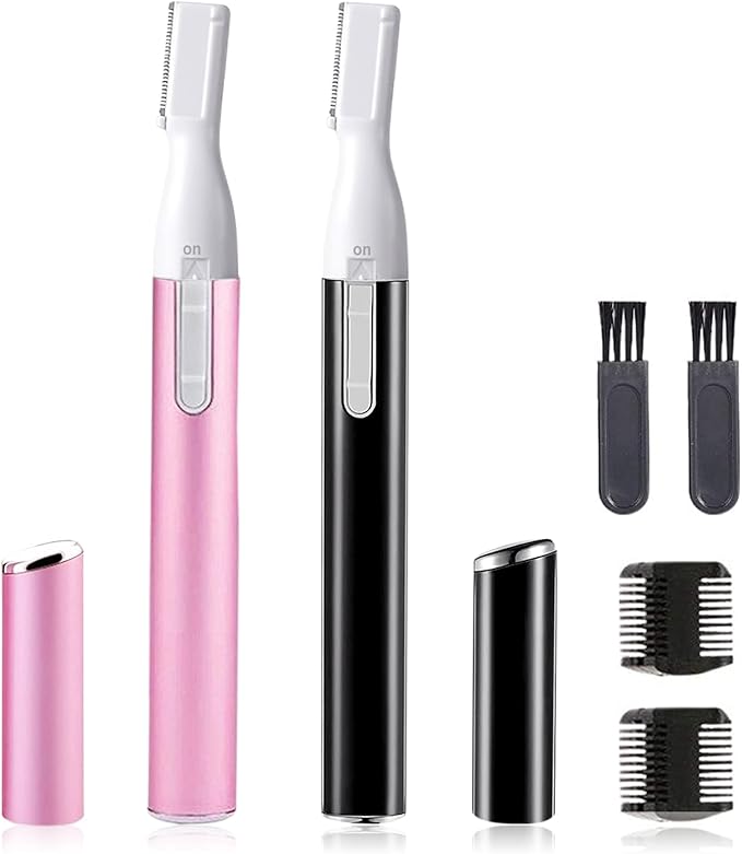 Electric Eyebrow Trimmer for Women, Facial Hair Razor Removal for Men, Mini Epilator for Bikini, Remover for Face, Chin, Peach Puzz, Lips, Body, Arms, Legs, Battery Operated (Pink, Black)