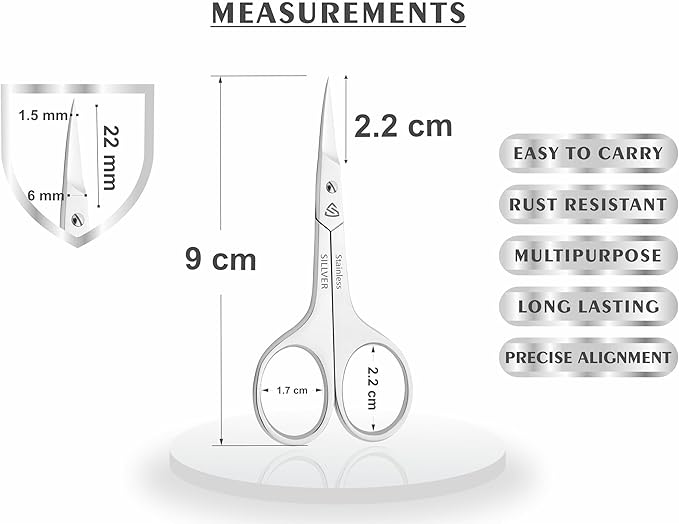 Nail Scissors Curved Professional for Women and Men, Facial Hair Small Grooming Scissors for Nail, Eyebrows, Nose Hair, Mustache, Beard, Eyelashes, Dry Skin - Manicure Scissors