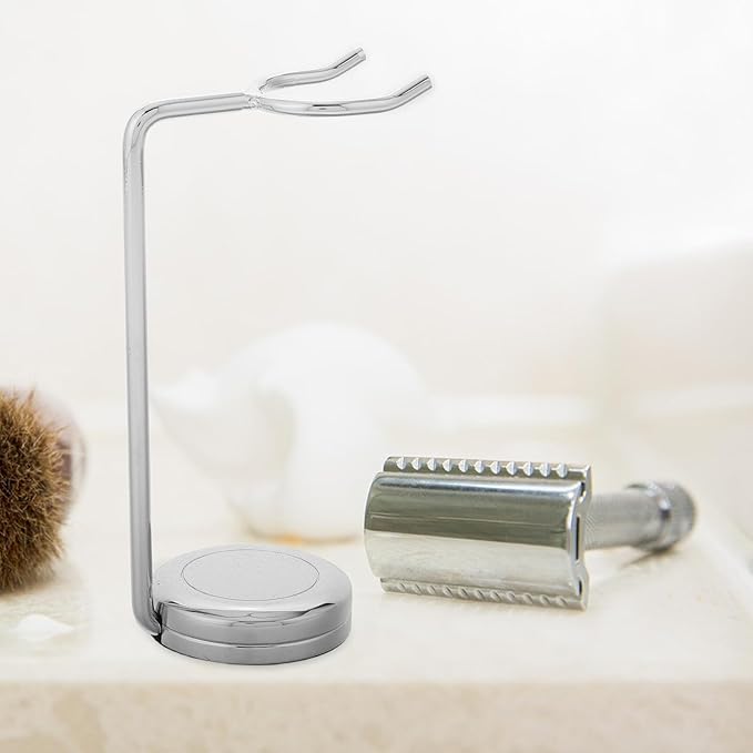 Cabilock Zinc Alloy Shaving Brush Razor Holder Stand for Men Soft Bristle Brush Rack with Base Organizer Bathroom Shaving Accessory Station for Manual Razor