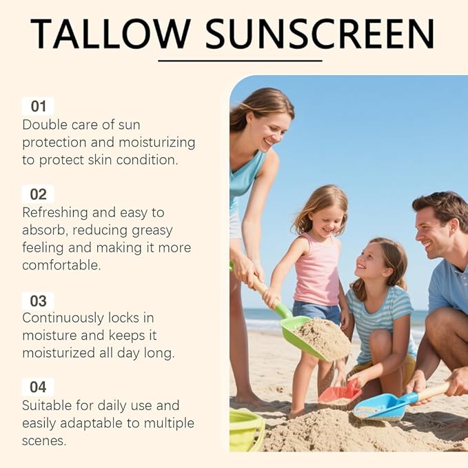 Mineral Tallow Sunscreen for Women and Men,2 Pack Natural Beef Tallow Sunscreen with Nourishing,Moisturizing and Long Last Sunblock Effect,Face and Body Sunblock for All Skin Type,3 Oz (white)