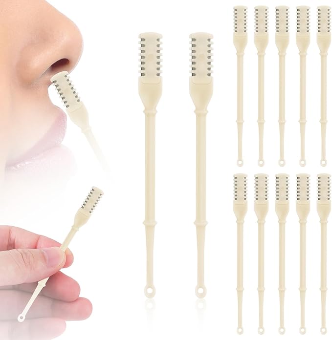 12pcs 2 in 1 Nasal Hair Cutter, 360 Rotating Nose Hair Trimmer for Men Women Double Sided Nose Hair Cleaner with Ear Picker Portable Manual Nostril Hair Removal Tool (White)