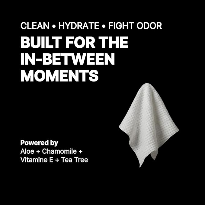1 Pack, 20 Wipes - Portable Face and Body Wipes - Post Workout, Travel, Late Night, Pre Meeting - Powered By Tea Tree, Chamomile, Vitamin E, Aloe