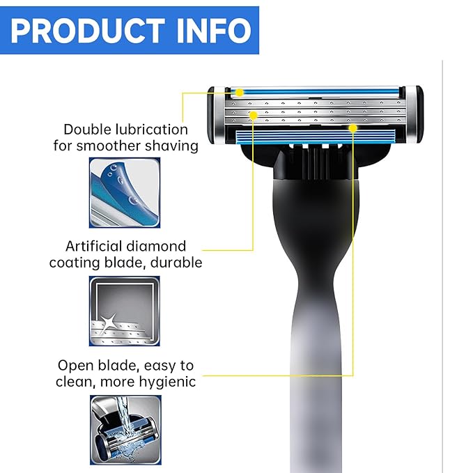 Razor Refills for Men,Razor Blade Refills for Men - 24PCS Compatible with mach 3 razor blades refills with Mach3 Razors, Dual Lubrication Blades for Extra Close & Comfortable Shave