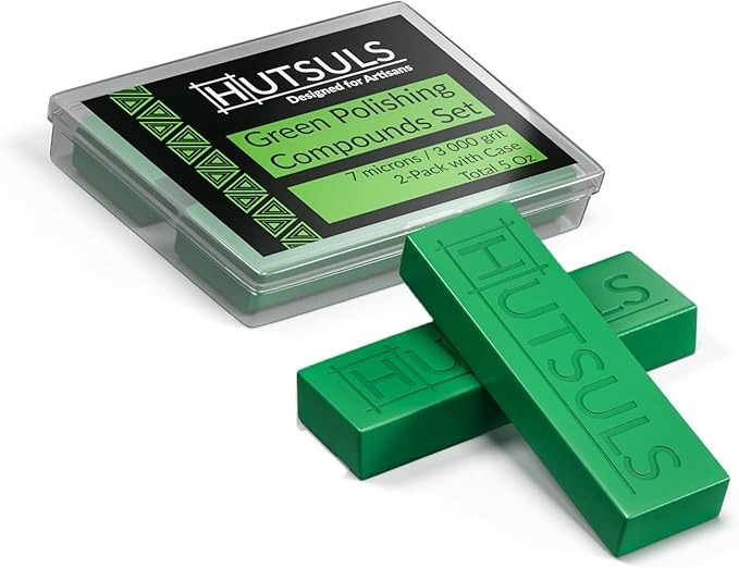 Hutsuls Knife Stropping Compound With Case - (2-Pack, 5 Oz Total) for Razor-Sharp Edges, Green Buffing Bars Easy to Use With Leather Strop Guide