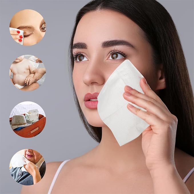 Disposable Face Towels XL Ultra Soft & Thick Clean Towelettes Biodegradable Makeup Remover Dry Wipes 50 Count Facial Tissue Wipe Wash Cloths for Sensitive Skin