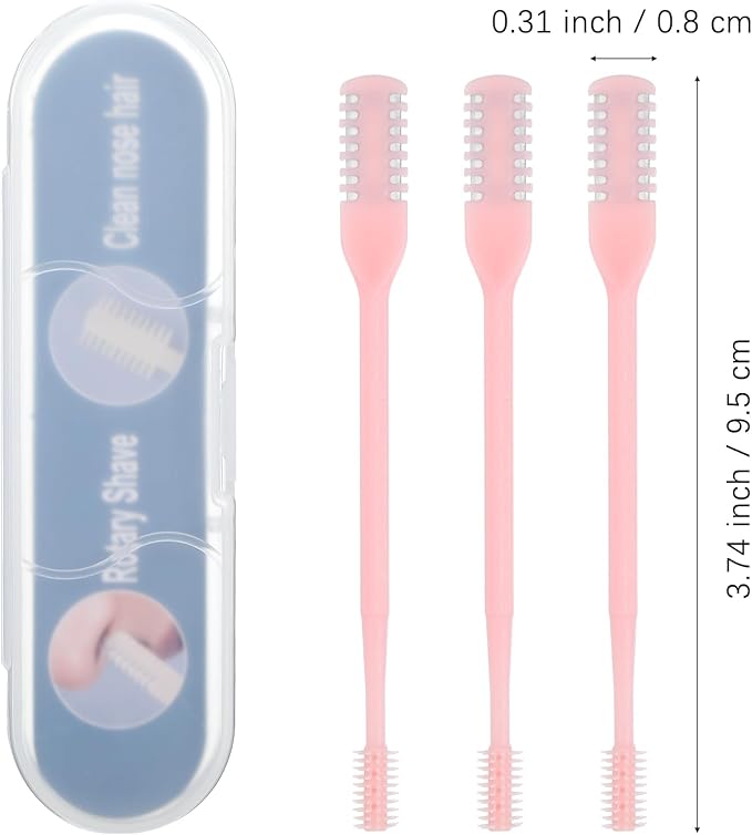Bremorou Nose Hair Trimmer 3 Pcs Double Sided Knife Cutter 2-in-1 Nose Manual Trimmer 360° Rotating Nasal Hair Razor Portable Cutter Clippers for Men Women (Pink)