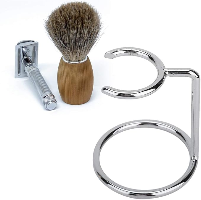 Milltrip Stainless Steel Shave Brush Stand - Men's Shaving Brush Holder Travel Shaving Brush Stand for Salon, Home, and Travel, Fits Most Shaving Brushes and Razors
