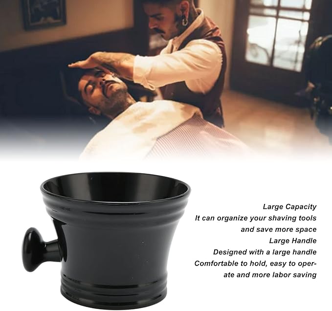 Shaving Bowl, Large Capacity Portable Black Shaving Soap Bowl Shave Mug with Comfortable Grip Handle for Barber and Home Use
