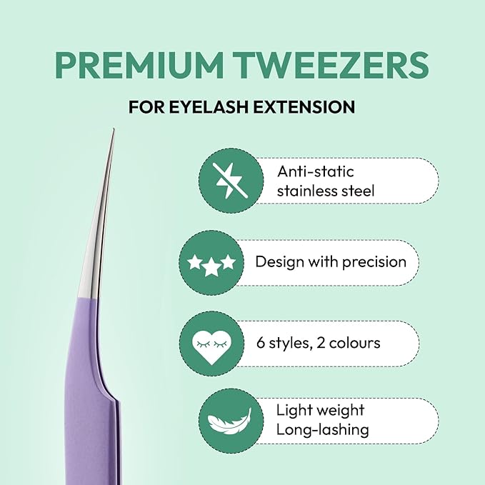Eyesy Lash Straight Isolator Lash Tweezer | Professional Volume False Lash Application Tool | Multi Shapes & Purposes Tweezers | Non-Slip Grip Tweezers (Black)