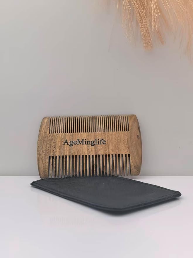Men Handmade Beard Comb With 100% Natural Green Sandalwood In Fine&Wide Teeth For Long And Short Beard, Hair