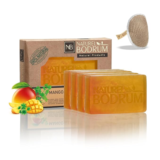 Mango and Coriander Organic Soap Bar for Women and Men, Pack of 4 Glycerin Soap Bars - UV-Repair & Acne-Control Bar Soap with Beta-Carotene & Vitamin E - Natural & Vegan Spa Gift, for All Skin Types