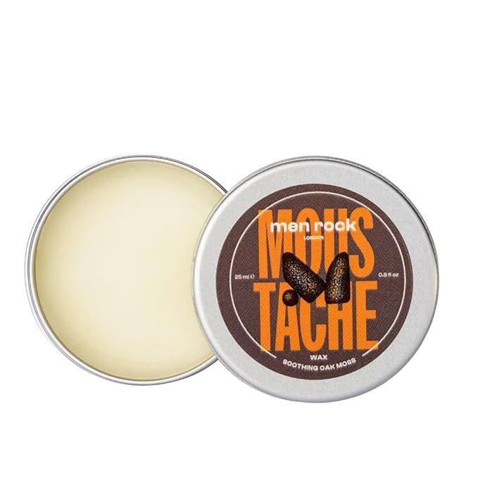 Men Rock Soothing Moustache Wax, Perfect to Shape, Style and Tame Unruly Hairs, Enriched with Argan Oil to Moisturise Hairs, Earthy Oak Moss Fragrance 25ml