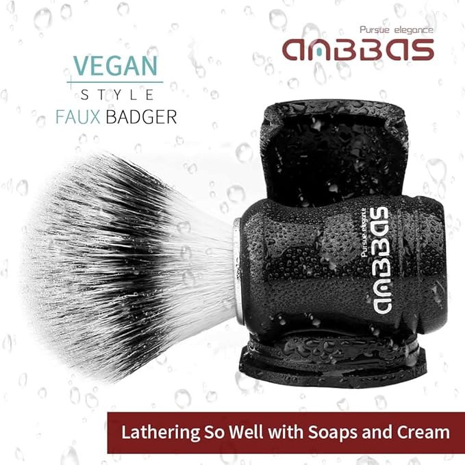 Anbbas Synthetic Badger Shaving Brush with Black Holder Stand,Resin Handle Foam Brush 2in1 Set for Men Wet Shave