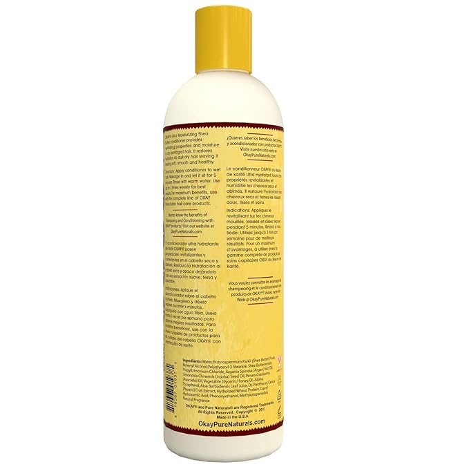 Okay Ultra Moisturizing Shea Conditioner Helps Hydrate,Moisturize,and Soften Hair Sulfate,Silicone,Paraben Free For All Hair Types and Textures Made in USA 12oz (OKAY-SHEAC12)