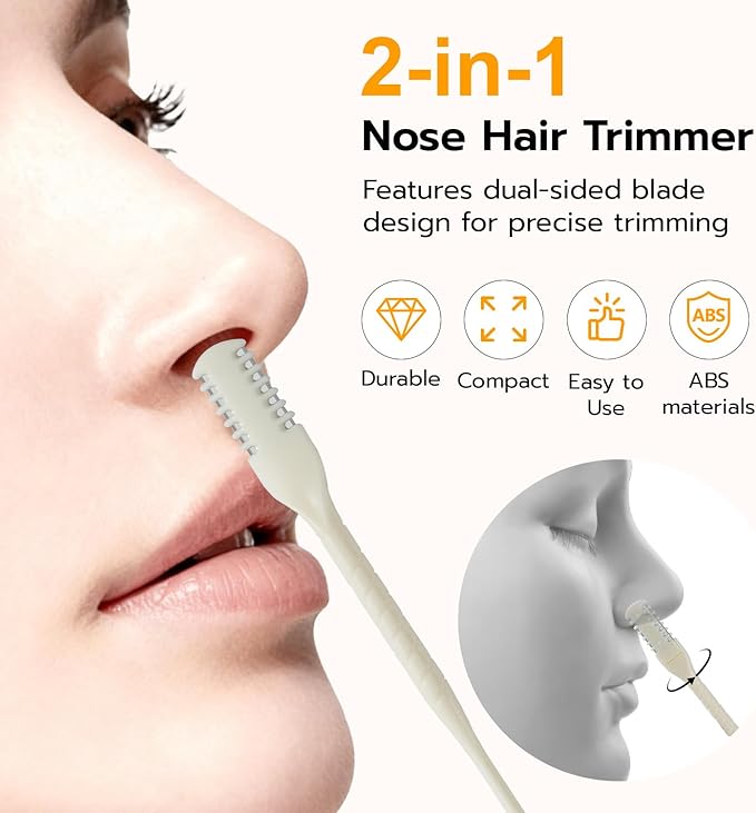 Mcbazel 5Pcs 2-in-1 Nasal Hair Cutter, Double-Sided Nose Hair Cutter, Manual 360° Rotating Nose Hair Trimmer for Men and Women, Portable, Compact, No Batteries Required - Cream Color