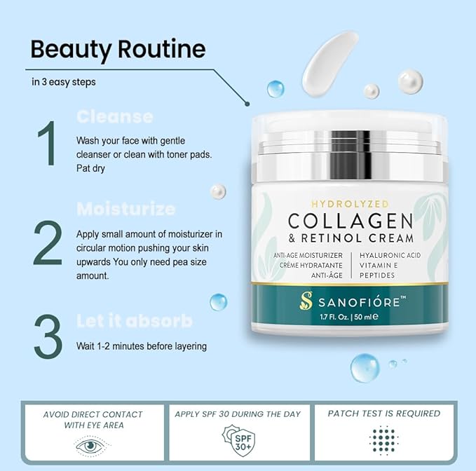 Retinol Collagen Cream For Face Anti Aging Moisturizer | Type I & III Collagen for a Firm Supple Look |10,000 ppm Retinol for Smooth, Soft & Even Skin Appearance | Women & Men,1.7 fl.oz