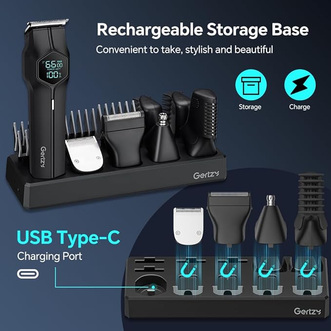5-in-1 Electric Beard Trimmer Magnetic Replacement Heads, Professional Cordless Hair Clippers for Men Rechargeable, IPX7 Waterproof Grooming Kit for Face, Mustache, Body, Nose, Gifts for Men (Black)