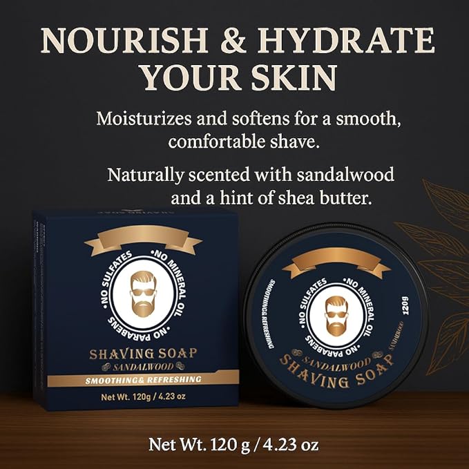 Shaving Soap for Men, Hydrating Shave Soap, Shave Bar for Soft, Smooth Skin, Sandalwood