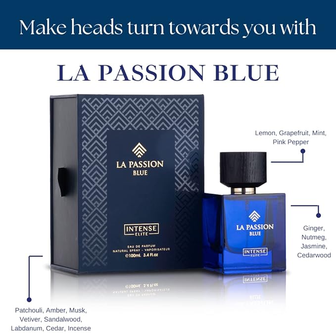 INTENSE ELITE La Passion Arabian Perfume for Men 100ML (3.4Oz) Eau De Parfum Men With Lemon, Grapefruit, Mint & Pink Pepper Notes Long Lasting Perfume