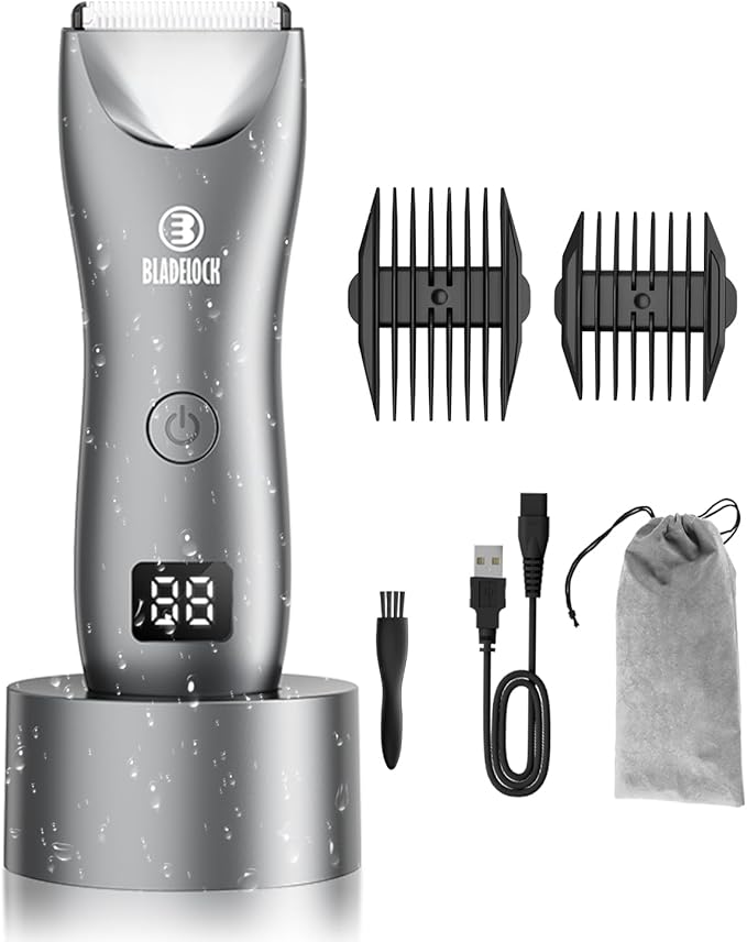 Body Hair Trimmer for Men with Light, Ball Trimmer Men Waterproof, Pubic Groin Hair Trimmers for Man Rechargeable Body Groomer with Standing Recharge Dock,LED Display