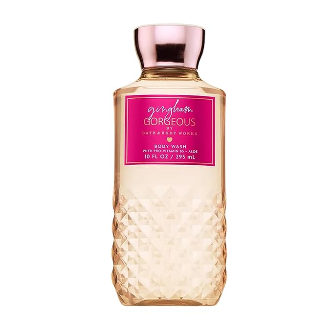 Bath & Body Works Gingham Gorgeous Body Wash, Nourishing Cleanser with Pro-Vitamin B5 & Aloe – Pink Strawberries, Peony Blooms, and Peach Nectar, Gentle for Daily Use, 10 fl oz - 1 Pack