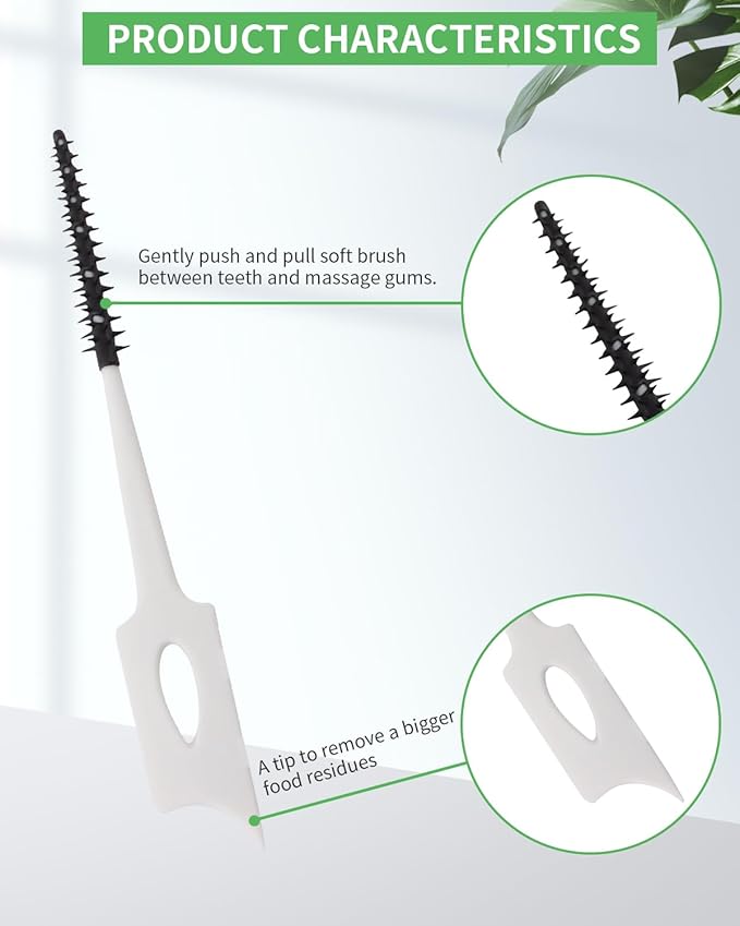 300 PCS Soft Dental Floss Picks, Silicone Dental Toothpicks Braces Brush Between Teeth, Disposable Interdental Brush for Teeth Cleaning, Floss Picks for Teeth, Black Colors
