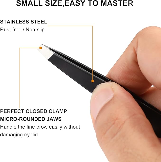 SetSail 4-Piece Tweezers Set, Eyebrow Tweezers Black Stainless Steel Slant, Slanted Pointed, Round Pointed & Flat Tip Tweezers for Precision Grooming for Women & Men