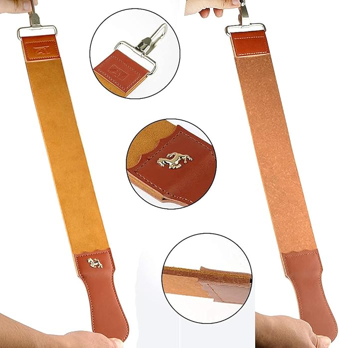 Grandslam Leather Strop for Straight Razor Sharpening and Smooth - Professional Straight Razor Knife Cowhide Dual Strop Yellow