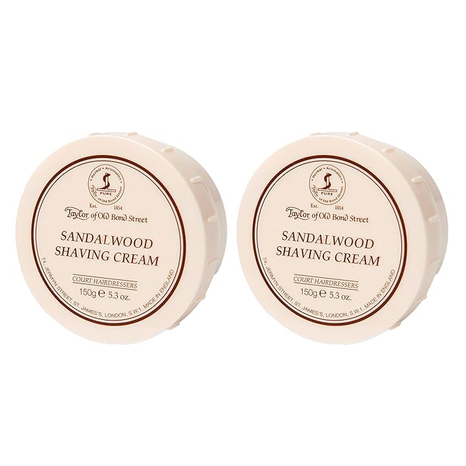 Taylor of Old Bond Street Sandalwood Fragrance Shaving Cream Bowl 150g (2-Pack) – Rich Lather for Traditional Shaving