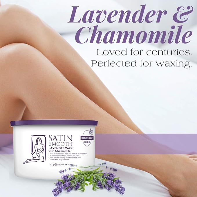 Satin Smooth Lavender Wax with Chamomile, Facial and Full Body Hair Removal Wax, Soothes and Calms, Ideal for Sensitive Skin, Waxing Kit, 14oz, 1-pack