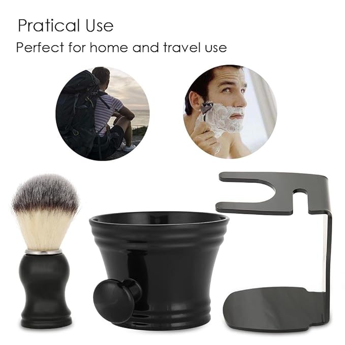 Shaving Kit for Men, 3 IN 1 Shaving Brush Set with Brush Stand & Soap Bowl